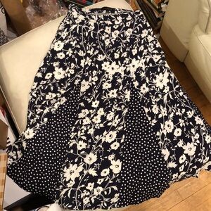 Talbots black white floral /polka dot swirly midi skirt